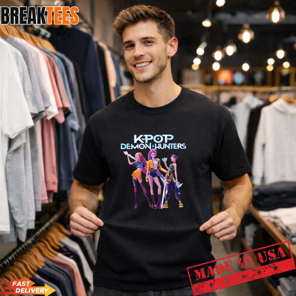 Epic Huntrix Kpop Demon Hunters Tee – Anime Style Heroic Poses Group Shirt Epic Huntrix Kpop Demon Hunters Tee – Anime Style Heroic Poses Group Shirt