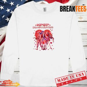 Kpop Demon Hunters T Shirt Cute Heart & Roses Aesthetic Graphic Tee Pink K Pop Idol Style Shirt Long Sleve
