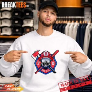 Boston Red Sox x Firefighters Helmet Axe And Baseball Bat T-Shirt 3