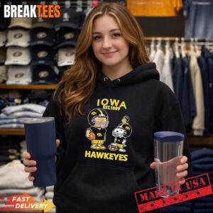 Charlie Brown Snoopy and Woodstock wearing Iowa Hawkeyes jersey NFL est 1889 T-Shirt 1