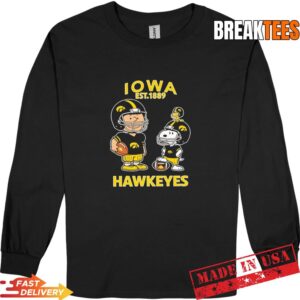 Charlie Brown Snoopy and Woodstock wearing Iowa Hawkeyes jersey NFL est 1889 T-Shirt 2