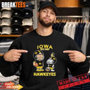Charlie Brown Snoopy and Woodstock wearing Iowa Hawkeyes jersey NFL est 1889 T-Shirt 3