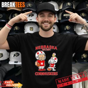 Charlie Brown Snoopy and Woodstock wearing Nebraska Cornhuskers jersey NFL est 1891 T-Shirt