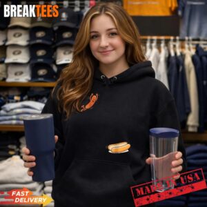 Funny Hot Dog Jumping Into Bun Sausage BBQ High Dive T-Shirt 1