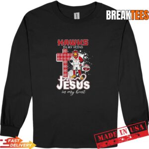 Hawks in my veins Jesus in my heart mascot T-Shirt 2