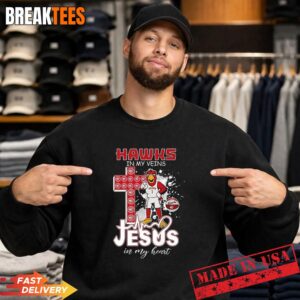 Hawks in my veins Jesus in my heart mascot T-Shirt 3