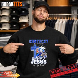 Kentucky Wildcats Football in my veins Jesus in my heart mascot logos on cross T-Shirt 3