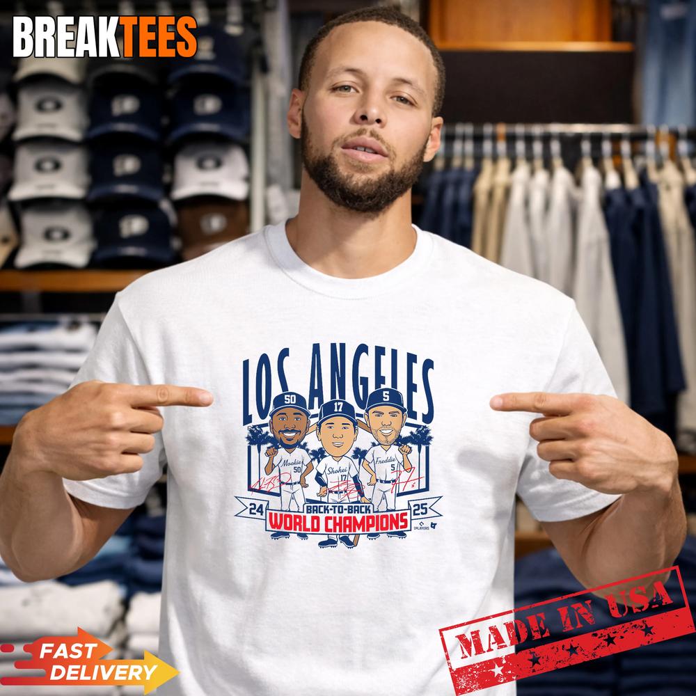 LA Baseball Back-to-Back World Champs Caricature Graphic Shirt LA Baseball Back-to-Back World Champs Caricature Graphic Shirt
