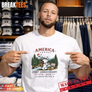Peanuts Snoopy America 250th Anniversary 1776 2026 Land Of The Free T-Shirt