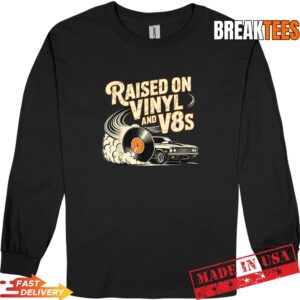 Raised On Vinyl and V8s Retro Car Music Culture Shirt 2