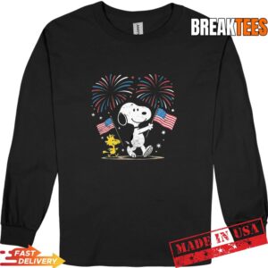 Snoopy and Woodstock American Flag Fireworks 4th of July Patriotic T-Shirt 2