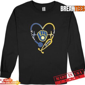 Stethoscope Heart Heartbeat It's A Work Of Heart Milwaukee Brewers Baseball Logo Long Sleve