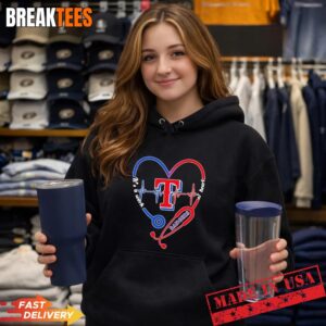 Stethoscope Heart Heartbeat It's A Work Of Heart Texas Rangers Baseball Logo Hoodie