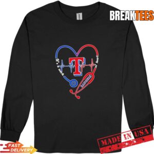Stethoscope Heart Heartbeat It's A Work Of Heart Texas Rangers Baseball Logo Long Sleve