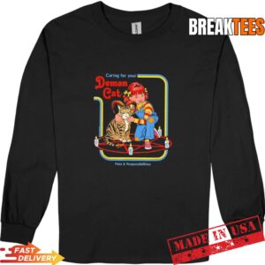 Steven Rhodes Caring for Your Demon Cat Retro Dark Humor Cartoon T-Shirt 2