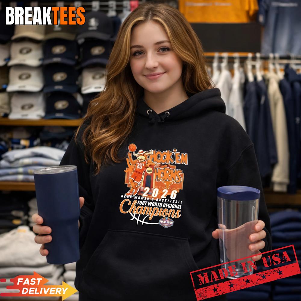 Texas Longhorns 2026 Women’s Basketball Fort Worth Regional Champions Hook ‘Em Horns Mascot T-Shirt Texas Longhorns 2026 Women’s Basketball Fort Worth Regional Champions Hook ‘Em Horns Mascot T-Shirt