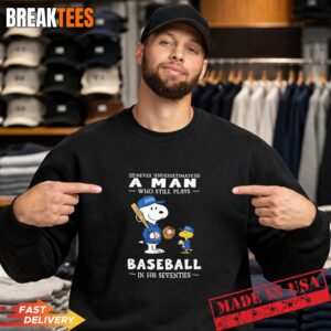 Texas Rangers x Snoopy Never Underestimate A Man Who Still Plays Baseball Shirt 3