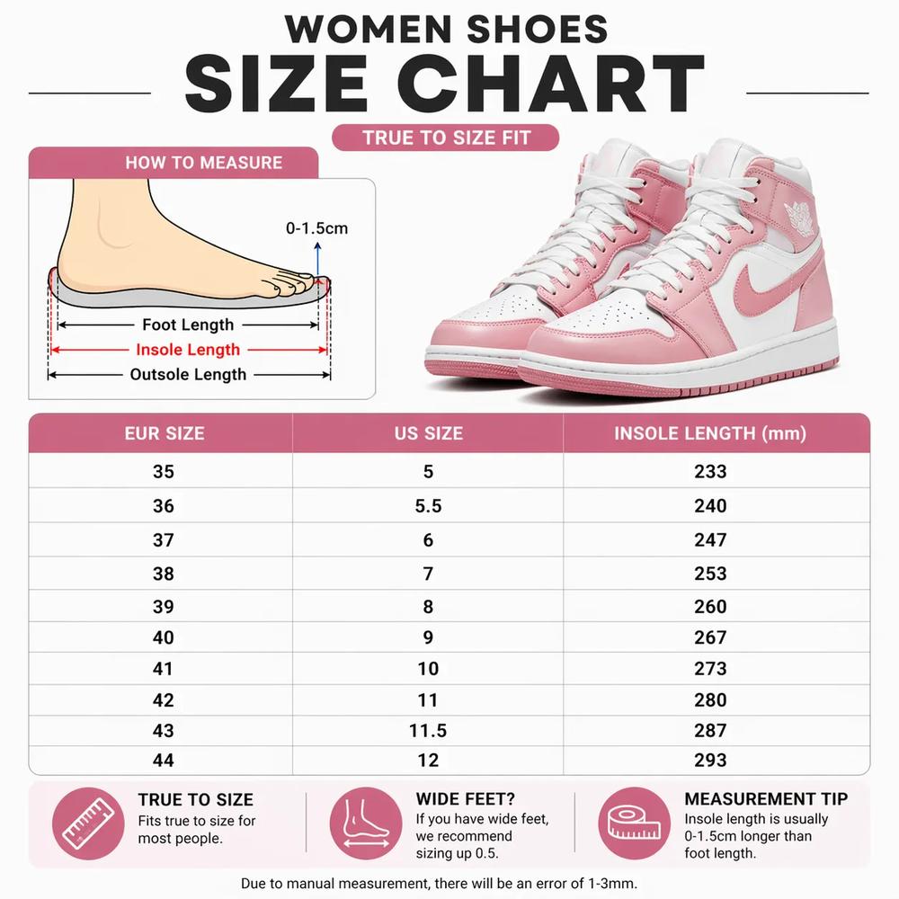 Woman Air Jordan 1 Size Chart