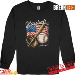 American Flag Baseball Player Bat Fan Catcher Pitcher USA Shirt 2