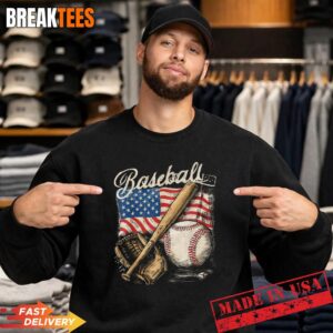 American Flag Baseball Player Bat Fan Catcher Pitcher USA Shirt 3