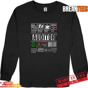Auditor Warning Label Accounting Skills Coffee Wine Sarcasm T-Shirt 2