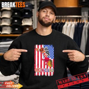 Chicago City Sports Bears White Sox Cubs Bulls US Flag T-Shirt 3