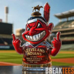 Cleveland Indians Chief Wahoo '2 Time World Series Champions' Whiskey Bottle 3 Cleveland Indians Chief Wahoo '2 Time World Series Champions' Whiskey Bottle 3