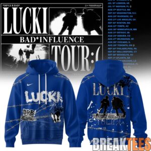 Lucki Bad Influence Tour 2026 Deep Blue Barbed Hoodie