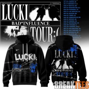 Lucki Bad Influence Tour 2026 Deep Blue Barbed Hoodie 1