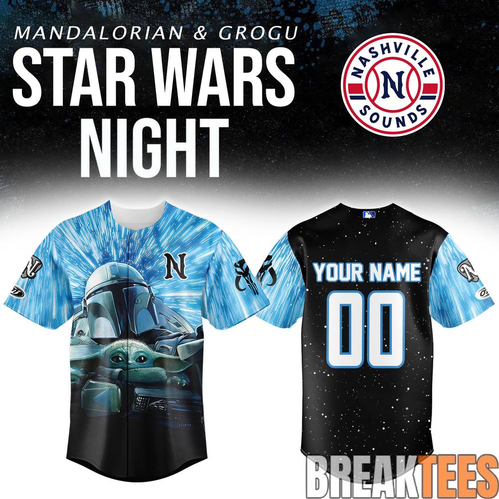 Nashville Sounds x Star Wars Mandalorian & Grogu Custom Baseball Jersey Nashville Sounds x Star Wars Mandalorian & Grogu Custom Baseball Jersey