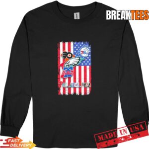 Philadelphia City Sports Flyers Eagles 76ers Phillies US Flag T-Shirt 2