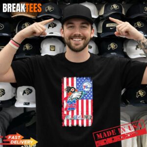 Philadelphia City Sports Flyers Eagles 76ers Phillies US Flag T-Shirt