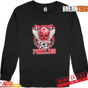 Philadelphia Phillies Baseball x Skull Wings Graphic T-Shirt 2