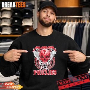 Philadelphia Phillies Baseball x Skull Wings Graphic T-Shirt 3
