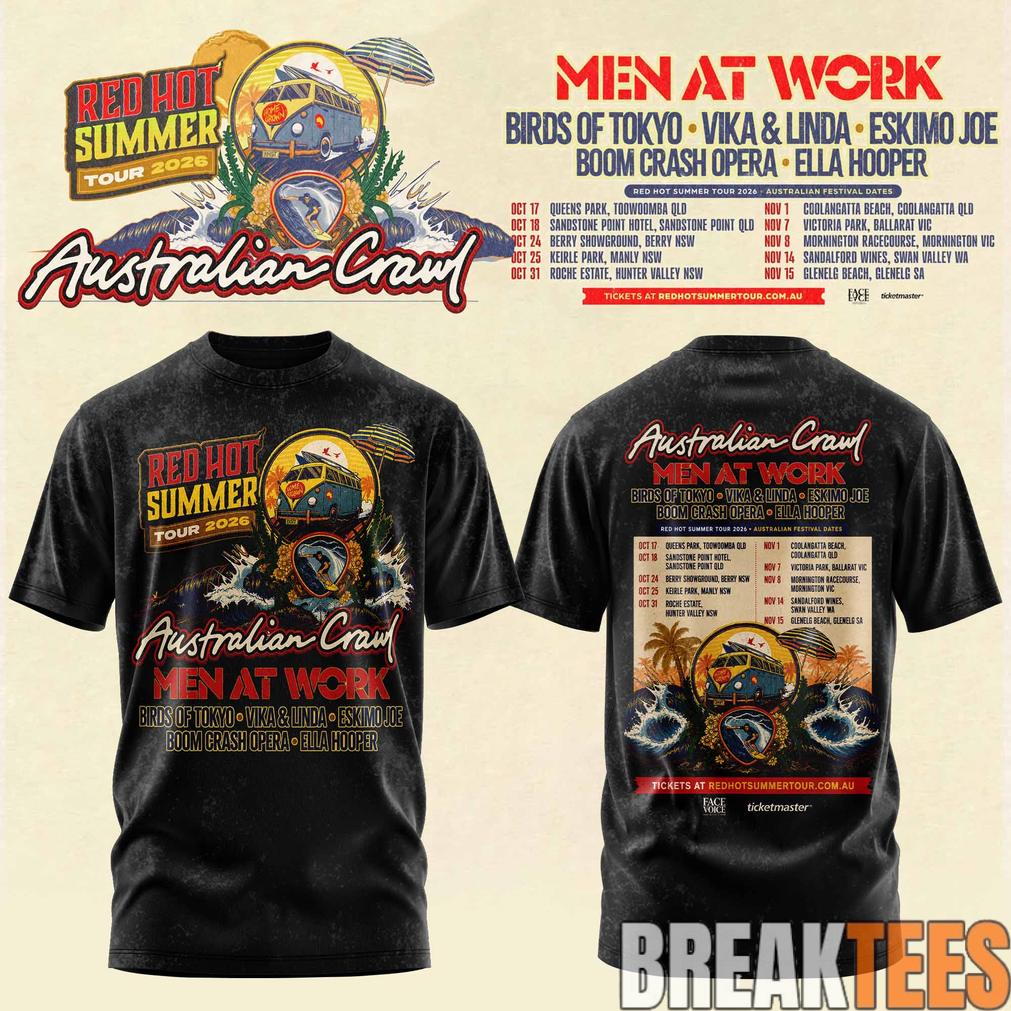 Australian Crawl – Red Hot Summer Tour 2026 3D T-Shirt Australian Crawl – Red Hot Summer Tour 2026 3D T-Shirt