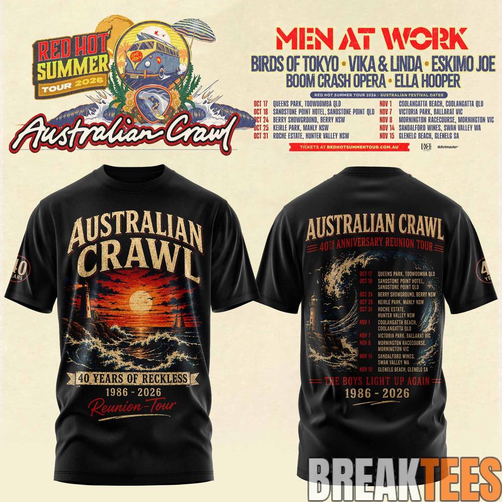 Australian Crawl – Red Hot Summer Tour 2026 3D T-Shirt Australian Crawl – Red Hot Summer Tour 2026 3D T-Shirt