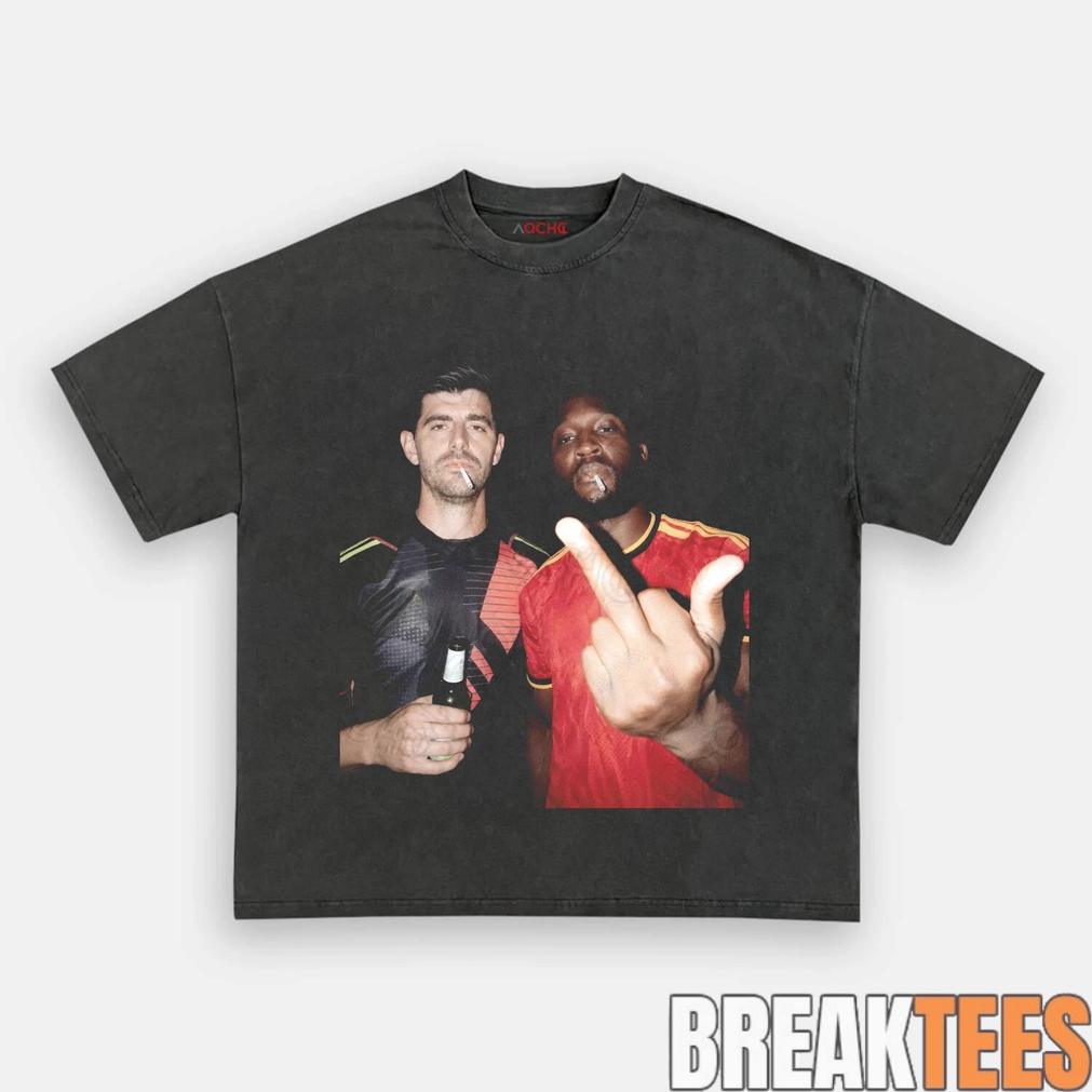 Belgium Football Team Thibaut Courtois x Lukaku Drunk Tee Belgium Football Team Thibaut Courtois x Lukaku Drunk Tee