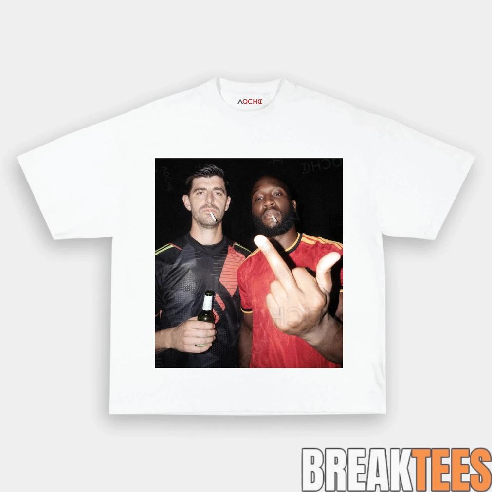 Belgium Football Team Thibaut Courtois x Lukaku Drunk Tee Belgium Football Team Thibaut Courtois x Lukaku Drunk Tee