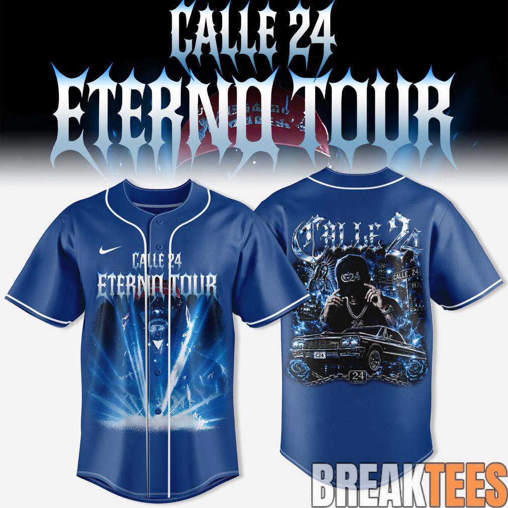 Calle 24 Eterno Tour 2026 Blue Baseball Jersey Calle 24 Eterno Tour 2026 Blue Baseball Jersey