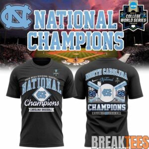 Carolina Baseball Charcoal 2026 NCAA Division I Baseball National Champions  TShirt