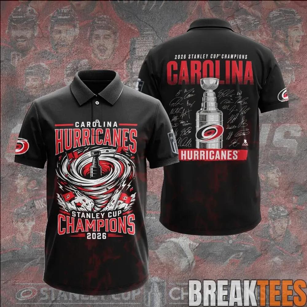Carolina Hurricanes 2026 Stanley Cup Champions Limited Edition Black Polo Shirt Carolina Hurricanes 2026 Stanley Cup Champions Limited Edition Black Polo Shirt