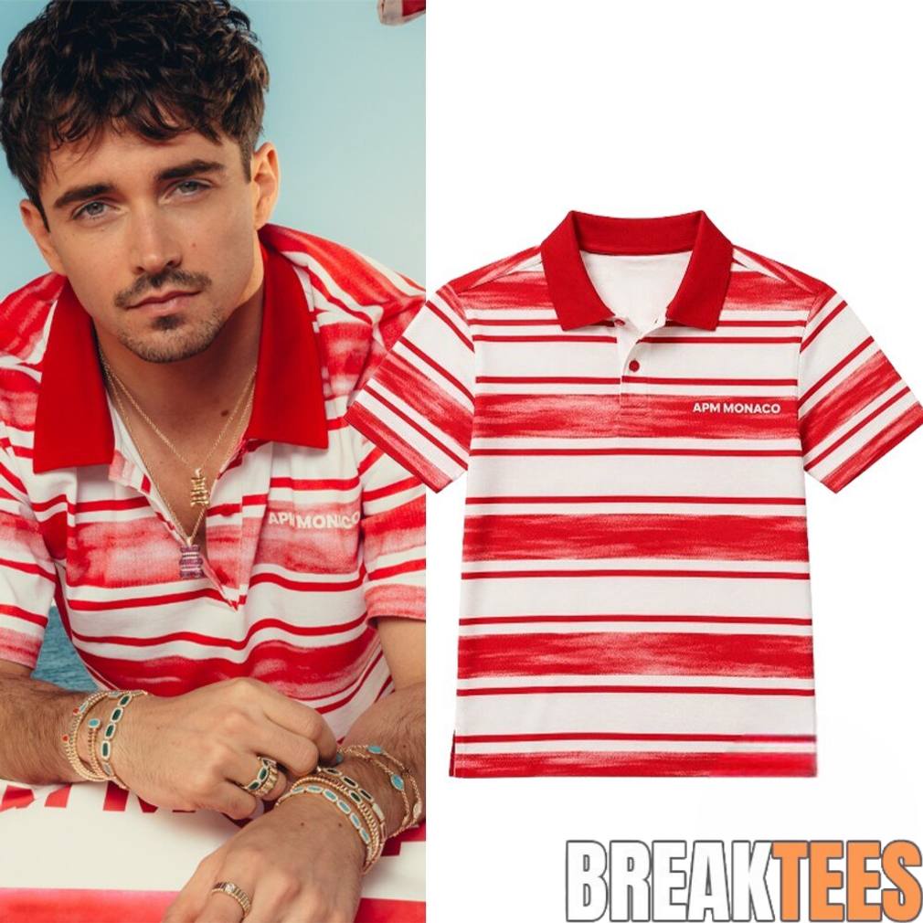 Charles Leclerc APM Monaco Red And White Striped Polo Shirt Charles Leclerc APM Monaco Red And White Striped Polo Shirt