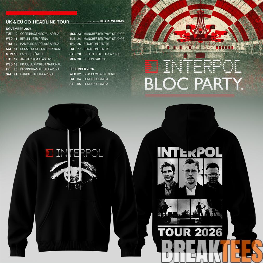 Interpol X Bloc Party – UK & EU Tour 2026 Black Hoodie Interpol X Bloc Party – UK & EU Tour 2026 Black Hoodie