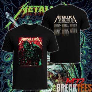 Metallica World Tour M72 June 11 & 13 2026 Budapest Hungary Puskás Aréna Horseman Lightning Two Sided T-Shirt 5