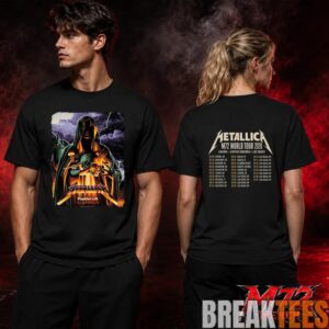 Metallica World Tour M72 May 22 2026 Frankfurt Germany Deutsche Bank Park Cloaked Skull Storm Two Sided T-Shirt 1