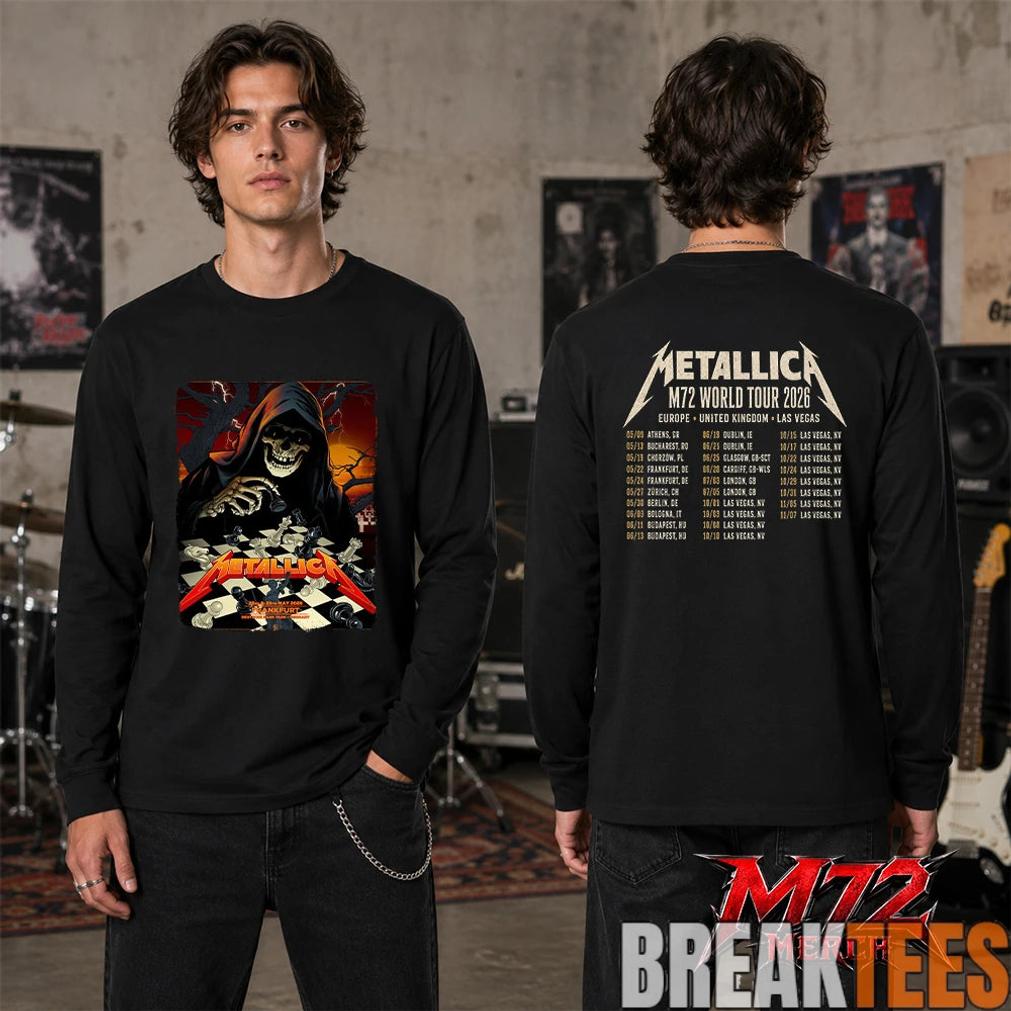 Metallica World Tour M72 May 22 & 24 2026 Frankfurt Germany Deutsche Bank Park Grim Reaper Chess Two Sided T-Shirt Metallica World Tour M72 May 22 & 24 2026 Frankfurt Germany Deutsche Bank Park Grim Reaper Chess Two Sided T-Shirt