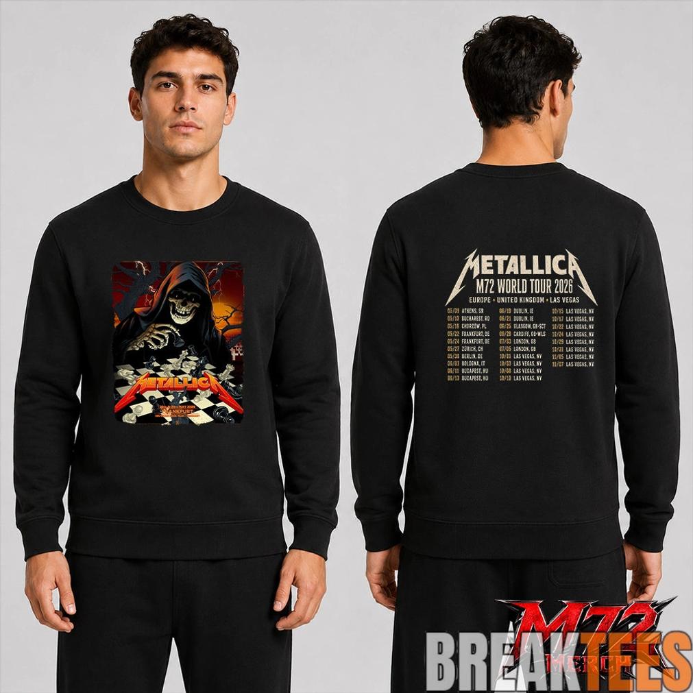 Metallica World Tour M72 May 22 & 24 2026 Frankfurt Germany Deutsche Bank Park Grim Reaper Chess Two Sided T-Shirt Metallica World Tour M72 May 22 & 24 2026 Frankfurt Germany Deutsche Bank Park Grim Reaper Chess Two Sided T-Shirt