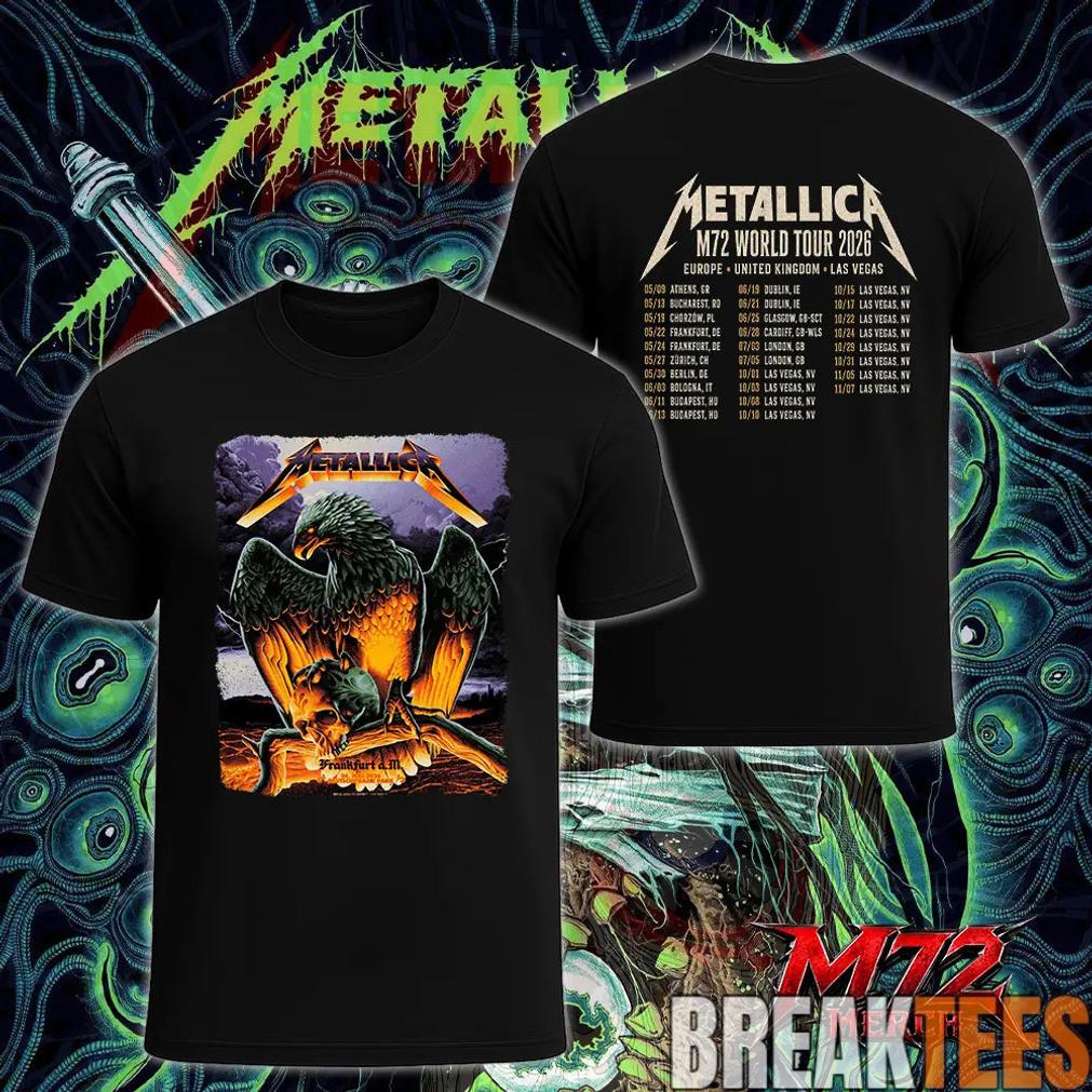 Metallica World Tour M72 May 24 2026 Frankfurt Germany Deutsche Bank Park Eagle Skull Storm Two Sided T-Shirt Metallica World Tour M72 May 24 2026 Frankfurt Germany Deutsche Bank Park Eagle Skull Storm Two Sided T-Shirt