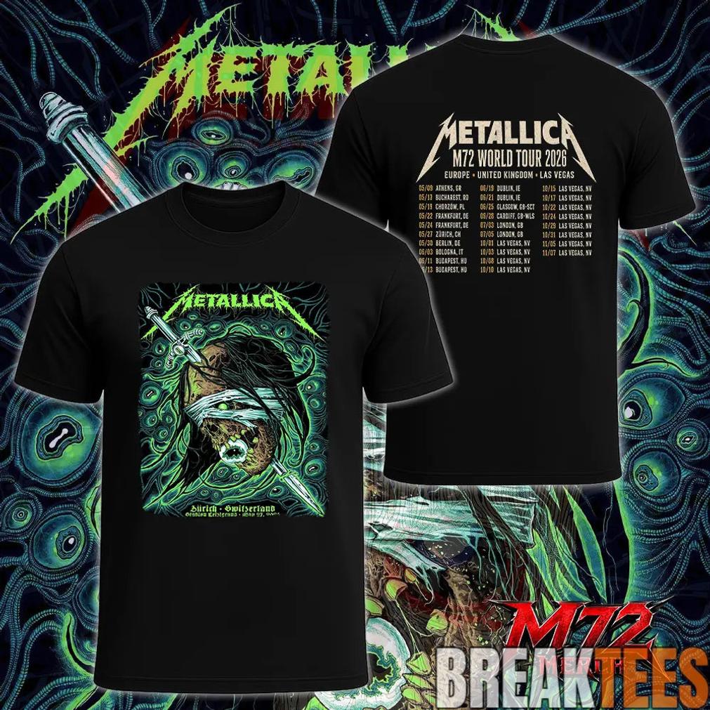 Metallica World Tour M72 May 27 2026 Zürich Switzerland Stadion Letzigrund Mummy Dagger Eye 2 Side T-Shirt Metallica World Tour M72 May 27 2026 Zürich Switzerland Stadion Letzigrund Mummy Dagger Eye 2 Side T-Shirt