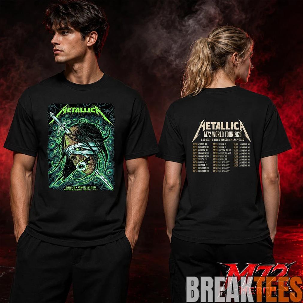 Metallica World Tour M72 May 27 2026 Zürich Switzerland Stadion Letzigrund Mummy Dagger Eye 2 Side T-Shirt Metallica World Tour M72 May 27 2026 Zürich Switzerland Stadion Letzigrund Mummy Dagger Eye 2 Side T-Shirt